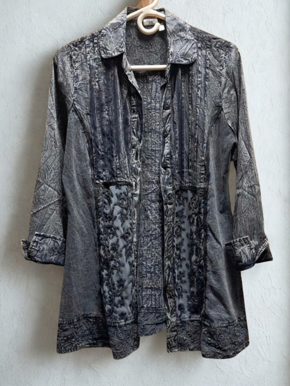 Parsley & Sage Crinkle Textured Button Up Tunic Blouse Size S